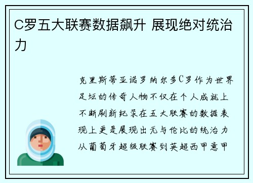 C罗五大联赛数据飙升 展现绝对统治力